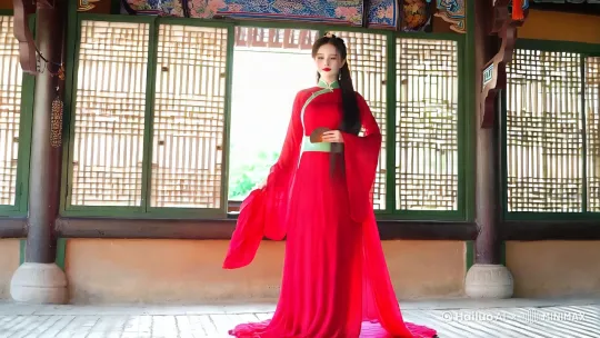 
《东方雅韵，倾城之姿》

内容：

镜头缓缓拉开，一幅古典画卷在眼前徐徐展开。阳光透过斑驳的窗棂，洒在一位身着汉服的中式美女身上，她仿佛从古画中走出的绝世佳人。

她身着一袭绯红的齐胸襦裙，裙摆轻盈如云，腰间系着精致的玉带，勾勒出曼妙的身姿。领口微微敞开，露出一抹细腻如玉的肌肤，更添几分性感与妩媚。长发如瀑，乌黑亮丽，随意地披散在肩头，几缕发丝轻拂在脸颊，增添了几分慵懒的风情。

她的眼眸似秋水般清澈，微微上扬的丹凤眼透着灵动与聪慧。眉如远山，轻轻蹙起，似有千般思绪。朱唇轻启，露出浅浅的酒窝，一笑倾城，仿佛整个世界都为之失色。

她轻移莲步，裙摆随着步伐轻轻摇曳，宛如一朵盛开的牡丹，高贵而典雅。她手中拿着一把精致的团扇，半遮半掩，似羞似嗔，每一个动作都散发着独特的韵味。

背景是一处古色古香的庭院，雕梁画栋，飞檐斗拱，古朴而庄重。远处传来阵阵悠扬的古筝声，与她的气质完美融合，仿佛在诉说着一段古老而浪漫的故事。

镜头最后定格在她的脸上，她微微一笑，眼神中透着自信与从容，仿佛在向世人宣告：这就是东方女性的独特魅力，无需过多修饰，便已倾国倾城。


 by Hailuo AI Video Generator