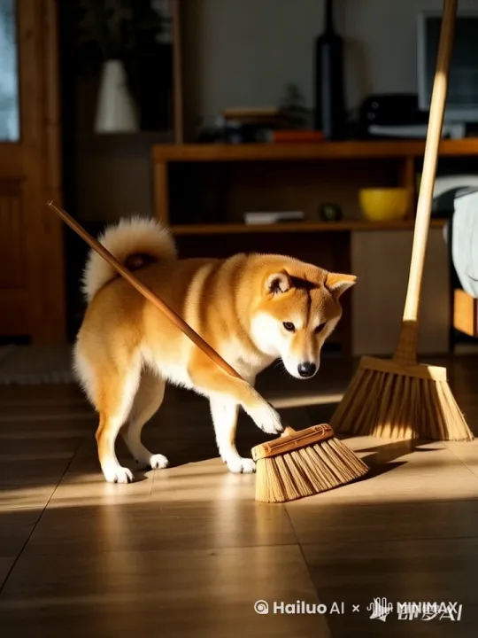 柴犬扫地 by Hailuo AI Video Generator