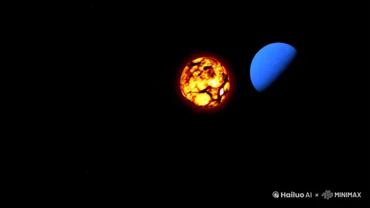 0-1秒: 漆黑的宇宙中,一颗燃烧着炽热火焰的小行星划破寂静,拖着长长的尾焰,朝着前方一颗蔚蓝色的星球呼啸而去。
1-2秒: 镜头拉近,小行星表面坑洼不平,布满裂痕,仿佛下一秒就要分崩离析。
2-3秒: 撞击瞬间! 耀眼的白光爆发,吞噬整个画面,强烈的冲击波以肉眼可见的速度向四周扩散。
3-4秒: 白光渐渐消散,露出被撞击的星球表面,巨大的蘑菇云腾空而起,岩浆喷涌,地壳碎裂,宛如末日降临。
4-5秒: 镜头拉远,星球表面被撞击出一个巨大的环形山,周围环绕着尘埃和碎片,形成一圈壮观的星环。
5-6秒: 画面定格在星环上,镜头缓缓上移,最终消失在浩瀚的宇宙中,留下无尽的震撼和遐想。 by Hailuo AI Video Generator