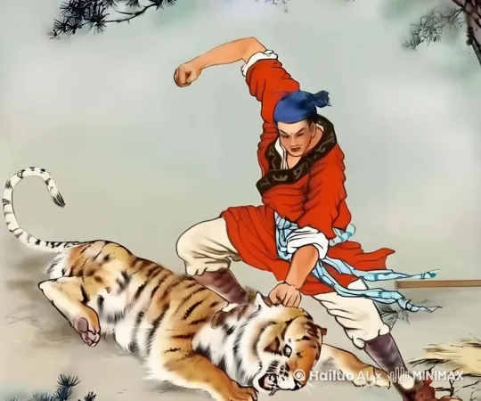 男人右手的拳头往老虎的头上狠狠地连续不断地打 by Hailuo AI Video Generator