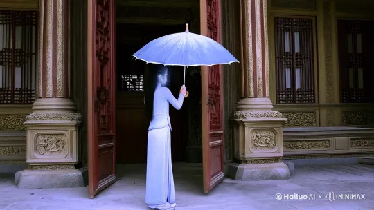 周家老宅前，少女撑着一把油纸伞敲门。很快，满脸难色的中年男人火急火燎的开门:“今日家中有事，不接待客人。”“我来见周苍山。”少女音色极冷，在盛夏里宛若寒冰。周管家惊愕一瞬，十分不悦:依老爷子如今的身份，谁敢直呼他的名字！何况还如此不客气！他打眼一看，整个人都惊住了。面前的少女半掩在油纸伞下，身穿修身旗袍，袅袅婷婷，气质似仙如雾，缥缈冷泠。他在周家见过不少达官显贵，但从未见过这般气质的人。多看一眼，骨头缝里都透着凉。“请问您是？”周管家换了个语气。少女依旧冷的发寒:“他的旧识。”周管家:“……”我家老爷子都九十有二了，您和他是旧识？要是以前，进去禀告一声也不要紧。可如今……老爷子缠绵床榻数日，眼看着大限将至，估摸着也就今日了。周家子子孙孙都回来了。关门闭客，只陪着老爷子，不让任何人打扰。但这女孩明显不是普通人，若是不报…周管家心思百转时，少女轻泠泠的道。“见不到我，他那口气是不会咽的。”“想要他快点解脱，就给我让开。”周管家猛的抬头，双眼还带着浓烈的不可置信。她怎么知道？！老爷子病入膏肓，缠绵病榻多月。医生早就断定他活不过三天，可他硬生生撑了三个月。周家子孙都是孝子贤孙，本来看老爷子撑得住都开心的不行。可老爷子不吃不喝，每日挂营养液都没用。生生瘦成骷髅架子，每一天都是剧痛的折磨。现下还留着一口气。可这口气，咽了三个月，还没有咽下去。周管家这下彻底不敢怠慢了。但他不敢贸然，左右衡量下，请她去了会客室。“小姐稍等，我去禀告我家先生。”少女收拢好油纸伞，露出一张又冷又美的脸。她没说什么，只是点点俏白的下巴。周管家匆匆离去。云渺抬头，会客室的落地窗外有一棵巨大的银杏树。翠绿与金黄交织缠绵，斑驳的叶影与阳光落在她的眉间。依旧化不去其中的冷漠。豆芽，你也要走了。……周管家急步到了二楼，宽阔奢华的客厅里一片乌云密布，站着数十位男男女女。这些都是周家的子孙。偶尔还能听到几声哭声。周管家穿梭客厅，小心翼翼开了那间躺着老爷子的房门。里面有两位五十多岁的男人，是老爷子的儿子。还有四位孙子。都守着老爷子。周管家面有急色。周家大房的大少爷率先看到他，对自家父亲耳语一句。周源缓慢的松开握住老爷子的手，起身，朝他走来。“什么事？”这位在商场叱咤风云的源爷，声音哑着，眼睛也红着。周管家低声道:“方才有位客人上门。”周源皱眉:“不是说了，周家今日不待客。”周管家:“先生的安排，我是不敢忘记的，只是那位客人说……”周源沉目看过去。周管家硬着头皮:“她说她是老爷子的旧识。”“还说老爷子看不到她，是不会咽下那口气的。”周源顿时一震，几乎有点摇摇欲坠。 by Hailuo AI Video Generator