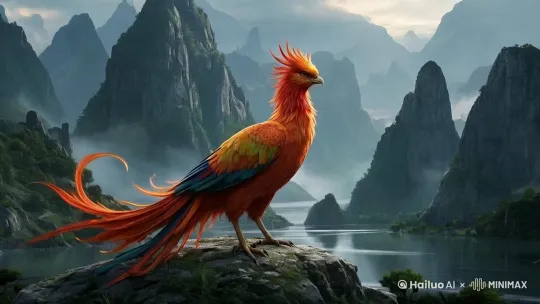 骑在凤凰身上在天空为大家祈福 by Hailuo AI Video Generator