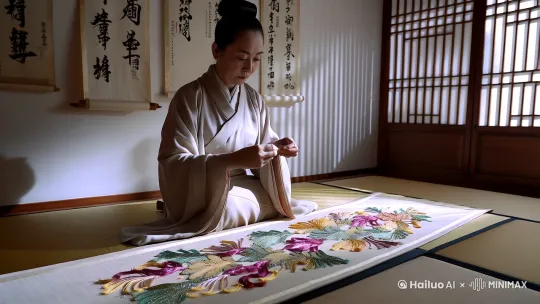 水墨风格李逵绣花 by Hailuo AI Video Generator