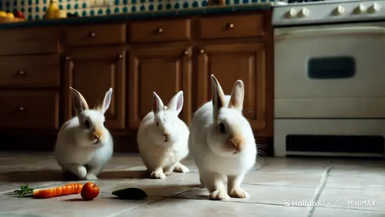Fuzzy bunnies in my kitchen by Hailuo AI Video Generator