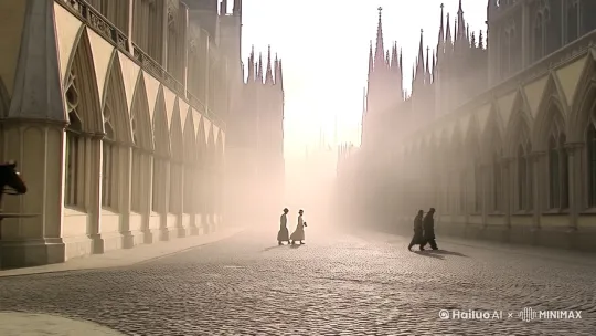镜头1：全景，清晨，石板路街道

薄雾笼罩着街道，阳光透过雾气洒在石板路上，泛着微光。

街道两旁是鳞次栉比的哥特式建筑，尖顶直指天空。

几个早起的行人匆匆走过，脚步声在空旷的街道上回荡。

一辆马车缓缓驶过，马蹄声“哒哒”作响，车夫挥舞着马鞭。

镜头2：特写，面包店橱窗

金黄酥脆的面包整齐地摆放在橱窗里，散发着诱人的香气。

一个衣衫褴褛的小男孩趴在橱窗上，眼巴巴地望着面包，咽了咽口水。

面包店老板走出来，挥挥手赶走小男孩，小男孩失望地低下头，转身离开。

镜头3：中景，街头艺人表演

一个身穿彩色服装的小丑正在表演杂耍，吸引了一群路人围观。

小丑抛接着彩球，做出滑稽的表情，逗得孩子们哈哈大笑。

一个戴着礼帽的绅士往小丑的帽子里扔了几枚硬币，小丑鞠躬致谢。

镜头4：近景，卖花女孩

一个身穿朴素衣裙的女孩挎着花篮，在街头叫卖鲜花。

她的篮子里装满了新鲜的玫瑰、百合和雏菊，花瓣上还带着露珠。

一个年轻的绅士停下脚步，买了一支玫瑰，送给身边的女伴。

镜头5：全景，集市广场

集市广场上人头攒动，热闹非凡。

商贩们吆喝着售卖各种商品，蔬菜、水果、肉类、香料应有尽有。

家庭主妇们挎着篮子，精挑细选着食材，讨价还价声此起彼伏。

镜头6：特写，钟楼上的时钟

钟楼上的时钟指向正午十二点，钟声洪亮，响彻整个城市。

鸽子被钟声惊起，扑棱着翅膀飞向天空。

镜头7：中景，咖啡馆外

咖啡馆外的露天座位上，坐着几个衣着考究的绅士和淑女。

他们一边品尝着咖啡和甜点，一边悠闲地聊天。

侍者端着托盘，穿梭在桌椅之间，为客人提供服务。

镜头8：近景，报童

一个报童挥舞着报纸，在街头奔跑，大声吆喝着最新的新闻。

行人纷纷停下脚步，购买报纸，了解时事。

镜头9：全景，黄昏，街道

夕阳西下，天空被染成金黄色。

街道上的行人渐渐稀少，店铺开始打烊。

路灯亮起，昏黄的灯光照亮了街道。

镜头10：特写，流浪汉

一个衣衫褴褛的流浪汉蜷缩在街角，面前放着一个破旧的帽子。

他低着头，眼神空洞，仿佛对周围的一切都漠不关心。

一个路人走过，往他的帽子里扔了一枚硬币，硬币发出清脆的响声 by Hailuo AI Video Generator