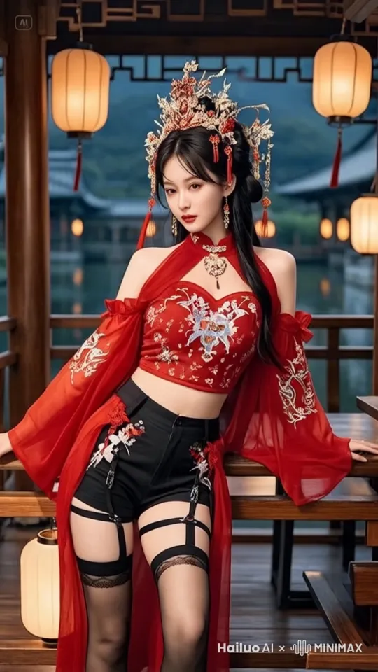 图中人物身体左右摇摆舞蹈，眼神撩人，动作细腻丝滑，大师级运镜 by Hailuo AI Video Generator