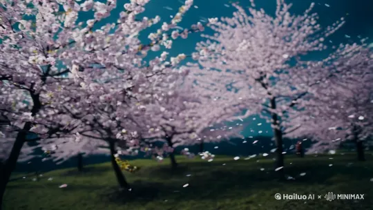 背景中的樱花缓缓飘落，营造出动态的氛围。
2. 微风拂动：使女孩的头发和衣物随风轻轻摆动，展现出微风的效果。
3. 光影变幻：添加光影的闪烁或移动，比如月光透过云层洒下，光影在女孩和景物上变化。
 
角色动作
 
1. 眨眼动作：让女孩自然地眨眼，增加真实感。
2. 轻微转头：女孩缓慢地转头，视线可以随之改变方向。
3. 手部动作：女孩将手中的纸张轻轻翻转或挥动。
 
环境音效
 
1. 风声：添加轻柔的风声，配合微风拂动的视觉效果。
2. 樱花飘落音效：飘落的樱花可以有轻微的簌簌声。
3. 虫鸣声：夜晚场景可加入虫鸣声，营造静谧氛围。[右移,左摇,跟随][右移,左摇,跟随] by Hailuo AI Video Generator