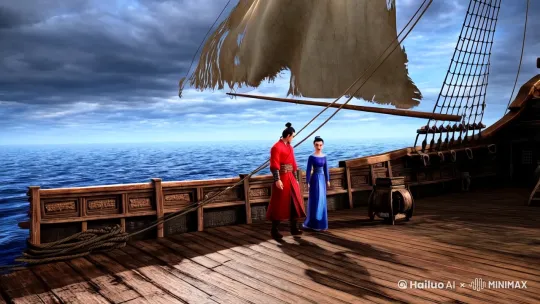 哪吒和敖丙一起去玩海盗船。 by Hailuo AI Video Generator