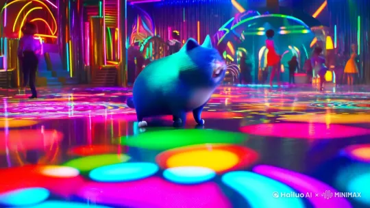 生成一段蓝色胖猫正在蹦迪的视频 by Hailuo AI Video Generator