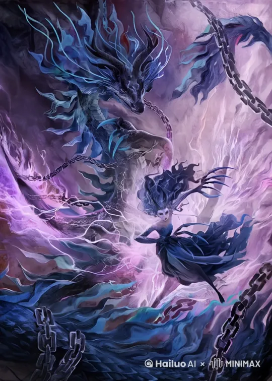 场景中的角色漂浮在空中。 by Hailuo AI Video Generator