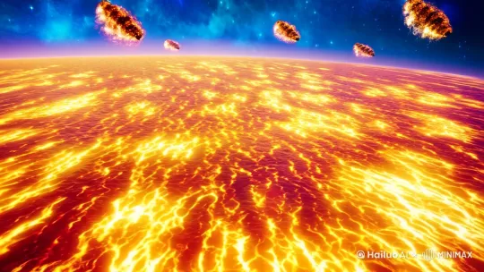 【视频主题:三足金乌在太阳星苏醒】
【画面描述】
开场镜头:俯视太阳星表面,熔岩波纹缓缓流动,远处小型火焰龙卷逐渐形成,天际青金色星云缭绕。
旋涡形成:画面中央开始汇聚太阳真火(液态黄金质感)与青蓝色先天灵气,逐渐形成直径占画面2/3的金色旋涡,边缘迸发赤红粒子光效。
金乌苏醒:旋涡中心,三足金乌缓缓舒展颈项,昂首向天,双翼半展呈优美S型,尾羽如熔岩流动,第三足爪自然蜷曲腹下。
特写镜头:金乌羽毛燃烧白金色火焰,周身光晕特效,旋涡动态模糊,整体画面充满神圣感与能量涌动的震撼力。
【镜头切换】
开场:缓慢推进,展现太阳星表面细节。
旋涡形成:镜头环绕旋涡,展示其动态模糊效果。
金乌苏醒:从金乌头部特写拉远,展现其全身姿态。
结尾:镜头拉高,俯瞰整个太阳星,旋涡与金乌在画面中央,背景星云缭绕。
【色彩与特效】
主色调:炽金色与玄青色碰撞。
火焰:琥珀色-赤红-白金色渐变。
灵气:半透明青玉色。
特效:旋涡动态模糊,金乌光晕,整体画面神圣震撼。
【时长与节奏】
总时长:15秒。
节奏:开场缓慢,旋涡形成逐渐加快,金乌苏醒时达到高潮,结尾缓慢拉远。
【音效与配乐】
音效:熔岩流动声、火焰燃烧声、灵气涌动声。
配乐:恢弘神圣的背景音乐,随着金乌苏醒逐渐增强。 by Hailuo AI Video Generator