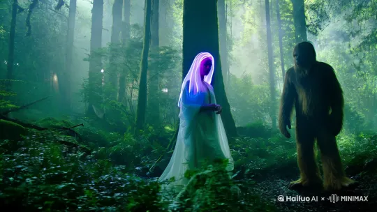 photograph of neon madonna meeting her sasquatch lover in the forest taken with nikon z8 --v 6.1 by Hailuo AI Video Generator
