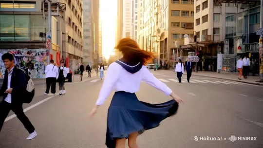 美女穿着jk在大街上跳舞 by Hailuo AI Video Generator