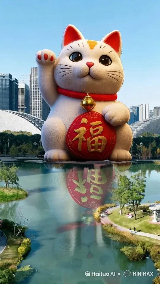 招财猫蹦蹦跳跳向前跑 by Hailuo AI Video Generator