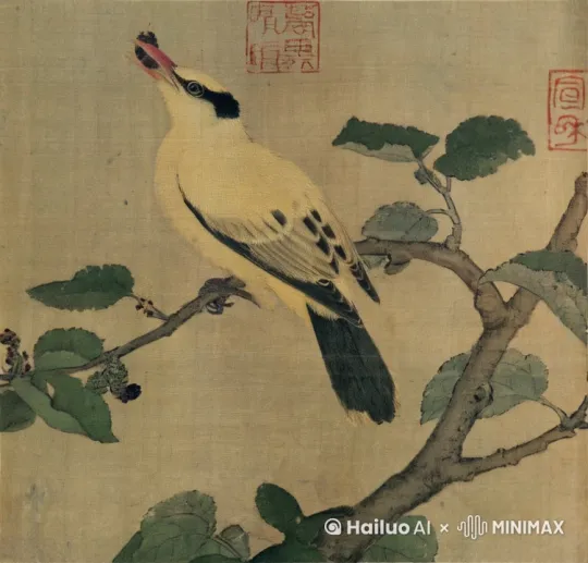 让黄鹂鸟动起来，风吹着树枝摇摆 by Hailuo AI Video Generator