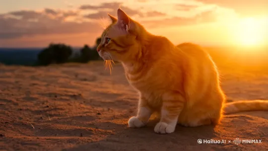 生成一只夕阳下的小橘猫 by Hailuo AI Video Generator