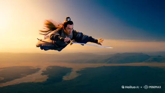 天空中自由行走的人，人的细节更加突出，御剑飞行，武林高手 by Hailuo AI Video Generator