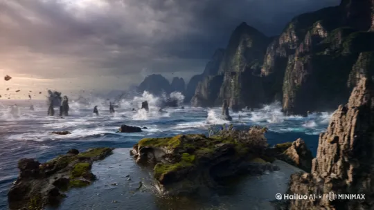 让山和海变成哪吒和敖丙打的天崩地裂 by Hailuo AI Video Generator