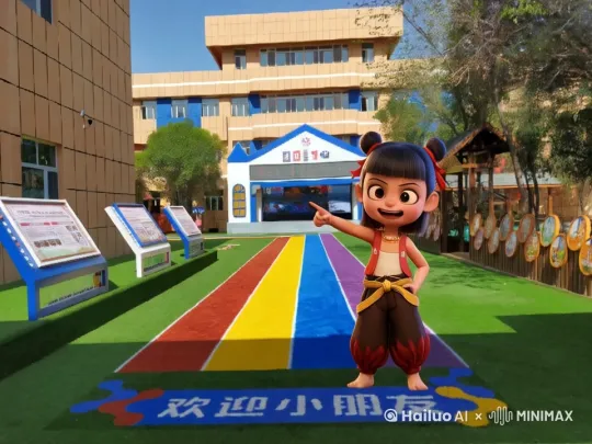 哪吒活灵活现的从镜头里面飞进来，站好。一边嘴里说着话，一边指着侧面介绍。卡通风格,快乐，细腻光泽，柔和的灯光 by Hailuo AI Video Generator