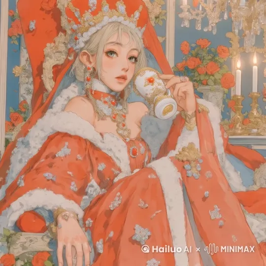 烛火摇曳，女子眨眼，看着前方，手中的杯子晃动，衣服飘动 by Hailuo AI Video Generator