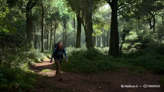 1. 整体场景描述
提示词: "A person walking through a dense, mysterious forest, with dappled sunlight filtering through the trees. The atmosphere is serene yet slightly eerie. Suddenly, the person stops and looks up in awe at a massive, alien spaceship looming overhead, casting a long shadow over the forest floor."
2. 人物细节
提示词: "A lone hiker, wearing outdoor gear and a backpack, walking along a narrow path in the forest. The hiker's expression changes from calm to shocked as they look up at the sky."
3. 外星战舰细节
提示词: "The alien spaceship is enormous, with a sleek, futuristic design. It has a metallic, silver-gray surface with glowing blue and green lights. The ship is partially obscured by the treetops, but its size is evident from the massive shadow it casts on the ground."
4. 环境细节
提示词: "The forest is dense, with tall trees and thick underbrush. Sunlight filters through the canopy, creating dappled patterns on the forest floor. The atmosphere is tranquil, with the sounds of birds and rustling leaves, until the spaceship appears, casting an eerie silence."
5. 氛围和情绪
提示词: "The overall mood is a mix of awe and suspense. The hiker's initial calmness is replaced by shock and disbelief as they realize the enormity of the spaceship. The scene should evoke a sense of wonder and the unknown."
6. 镜头角度和视角
提示词: "The camera starts at eye level with the hiker, following them as they walk. When the spaceship appears, the camera tilts up to show the full size of the ship, then pulls back to show the hiker and the spaceship in the same frame, emphasizing the contrast in size."
7. 色彩和 lighting
提示词: "The color palette is rich and vibrant, with deep greens and browns for the forest, and cool, metallic tones for the spaceship. The lighting is natural, with dappled sunlight, until the spaceship appears, when the lighting takes on a cooler, more artificial tone."
8. 音效和音乐
提示词: "The background sounds are of a peaceful forest, with birds chirping and leaves rustling. When the spaceship appears, the sou by Hailuo AI Video Generator