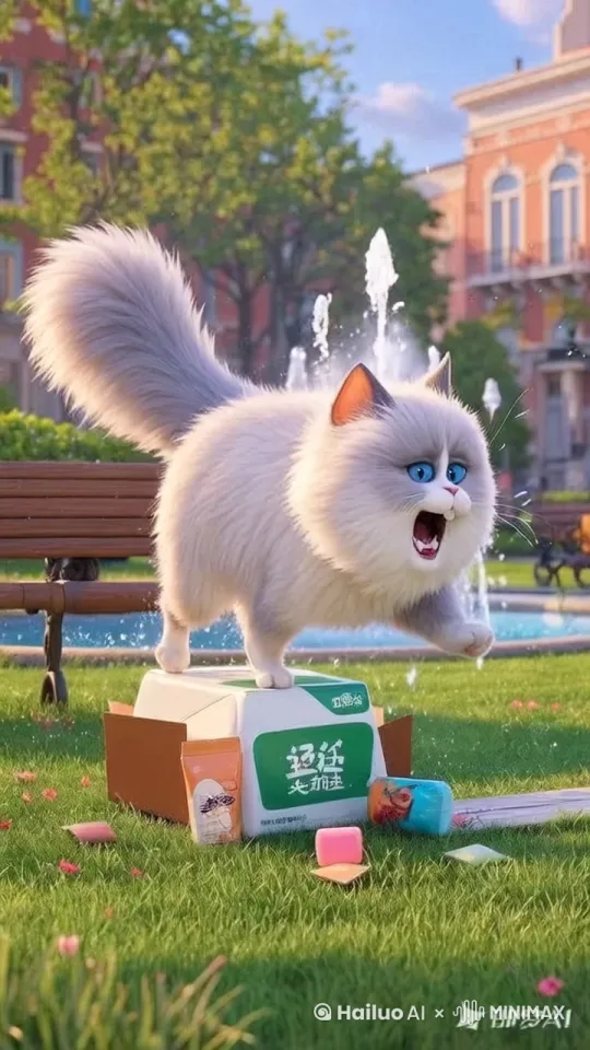 猫咪吓到起跳，吓到炸毛！ by Hailuo AI Video Generator