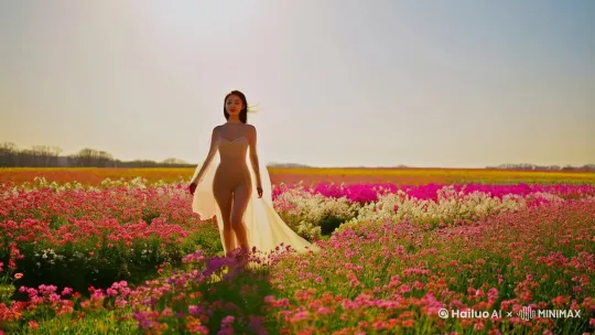 在一个春暖花开的日子里,阳光明媚地洒向大地。一位性感的国模漫步在五彩斑斓的花丛之中。她身着透明薄纱,美妙身材若隐若现,性感迷人,身姿婀娜,每一步都如同轻盈的舞步,散发着迷人的魅力。微风轻轻拂过,撩动她的发丝,更添几分妩媚。她的眼神中透着灵动与温柔,仿佛与这美好的春景融为一体。 by Hailuo AI Video Generator