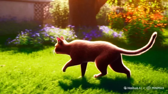 一只猫在院子里奔跑1只猫在院子里追老鼠 by Hailuo AI Video Generator