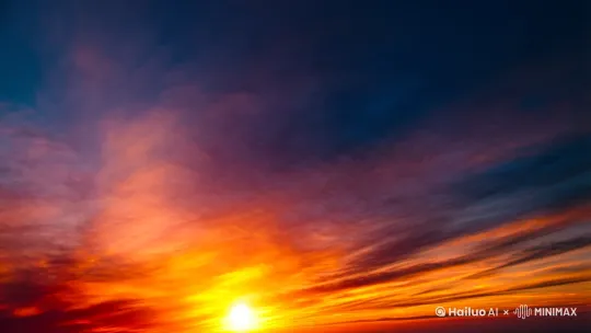 当傍晚的夕阳洒下它那温暖而又神秘的光芒，整个世界都被笼罩在一片奇异的氛围之中。天空像是一块巨大的调色板，被染成了橙、红、紫交织的绚丽色彩。
就在这时，一道耀眼的光芒划破了天空的宁静。一架造型独特的战斗机出现在人们的视野中，它的机身线条流畅而富有科技感，仿佛是从未来世界穿越而来的神秘飞行器。
随着战斗机的高速飞行，它拖出了一抹令人惊叹的蓝色尾焰。这尾焰并非普通的火焰，而是蕴含着某种未知的能量。那蓝色的光芒在夕阳的照耀下闪烁着奇异的光泽，仿佛是一种来自外太空的信号。 by Hailuo AI Video Generator