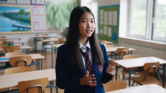 一个美丽大方的高中女学生，在一个宽敞明亮的教室里面进行英文的演讲，请利用以下脚本，生成一个视频资料。"Whispers to Waves: The Courage to Reshape Our World"
Good morning, distinguished judges and fellow participants. I’m [Your Name], a 16-year-old from Wujiang, Suzhou. Today, I stand here to discuss a quiet revolution brewing within us all: finding our voice to speak up for what we believe in.
My hometown, Suzhou, is a land of tranquil canals and whispering willows. Yet beneath its serenity lies a question: In a world overflowing with noise, how do we ensure our inner voice isn’t drowned out?
Last year, I joined my school’s debate club but hid behind textbooks until one discussion on AI ethics. When asked, “Should machines mimic human emotions?” I blurted out: “If robots fake love, will humanity forget how to feel?” 
That moment taught me: A voice isn’t about eloquence—it’s about values resonating.
As Oprah Winfrey said, “Your truth is the greatest gift you can give.”
Part 2: Courage Speaks Louder Than Volume
Some say, “You’re just a student. Why bother?” I recall Greta Thunberg, who at 15, sat alone outside Swedish Parliament with a “School Strike for Climate” sign.Today, her whisper sparked a global roar.
Courage isn’t the absence of fear—it’s speaking even when your voice shakes. 
In Wujiang, my friends and I launched a “Recycle Uniforms” project. We posted videos, shared stories in cafeterias, and faced silence—until 500 uniforms reached mountainous villages. 
A voice isn’t a full stop; it’s an exclamation mark igniting action!The world may say: “Stay silent—you’re too young, too inexperienced.” But remember this:
“You are not a drop in the ocean. You are the tide that shifts it.”
Raise your hand in class. Advocate for ethical tech design. Discuss globalization’s challenges with empathy. Every word you utter today writes tomorrow’s story.
 by Hailuo AI Video Generator