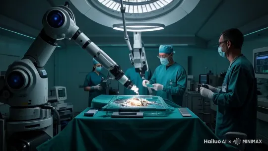 机械臂小幅度上下运动，医生正在做手术 by Hailuo AI Video Generator