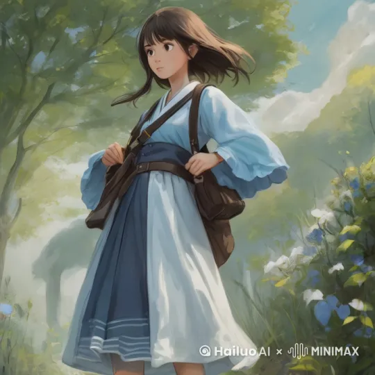 女孩微笑招手，提了一下背包，然后转过身跑向远处 by Hailuo AI Video Generator