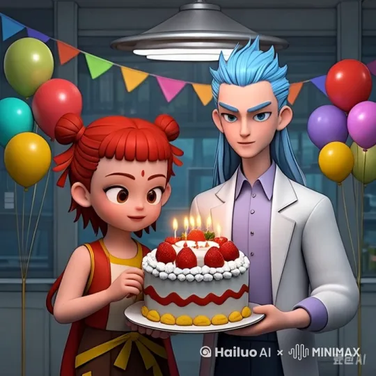 很开心为你庆祝生日，把蛋糕递给镜头一起许愿吹蜡烛 by Hailuo AI Video Generator