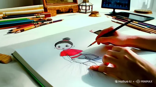 绘画哪吒可以是一个很有趣的创作过程！以下是一些步骤和技巧，帮助你更好地描绘这个经典角色：

### 1. **确定风格**
   - **传统风格**：参考《封神演义》或经典动画片《哪吒闹海》中的形象，通常包括丸子头、红肚兜、混天绫和乾坤圈。
   - **现代风格**：可以参考电影《哪吒之魔童降世》中的形象，更具个性和现代感。

### 2. **基本构图**
   - **头部**：画出哪吒的头部轮廓，注意他的标志性发型（如丸子头或短发）。
   - **面部表情**：根据你想要的风格，画出他的表情。传统哪吒通常是天真活泼，而现代哪吒可能更叛逆或顽皮。
   - **身体比例**：哪吒是个小孩，身体比例要符合儿童的特征，头大身小。

### 3. **细节描绘**
   - **服饰**：传统哪吒通常穿着红肚兜和短裤，现代哪吒可能穿着更时尚的服装。
   - **武器**：别忘了他的标志性武器——混天绫和乾坤圈。混天绫可以画成飘带，乾坤圈可以画成一个金色的圆环。
   - **风火轮**：如果想让画面更生动，可以加上风火轮，通常画成两个燃烧的轮子。

### 4. **背景设计**
   - **传统背景**：可以画一些古典元素，如云朵、宫殿或海浪。
   - **现代背景**：可以设计一些现代城市或奇幻场景，突出哪吒的个性。

### 5. **上色**
   - **传统风格**：使用红色、金色和蓝色等鲜艳的颜色。
   - **现代风格**：可以使用更丰富的色彩，突出角色的个性。

### 6. **调整和完善**
   - 检查整体构图，调整细节，确保画面平衡。
   - 可以添加一些特效，如火焰、光芒等，增强视觉冲击力。

如果你有具体的风格或场景想法，可以告诉我，我可以提供更详细的建议！ by Hailuo AI Video Generator