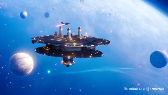 浩瀚宇宙，星际航行，超光速引擎，量子跃迁，引力透镜，黑洞吸积盘，能量护盾，太空站，脉冲星信号，科幻配乐 by Hailuo AI Video Generator
