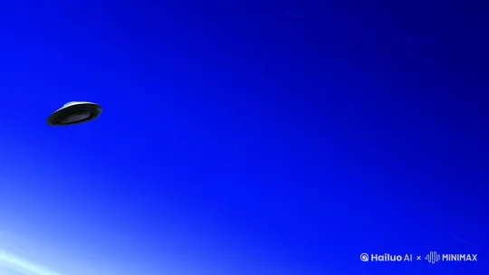 浩瀚的宇宙深蓝广阔，一艘UFO飞向远处 by Hailuo AI Video Generator