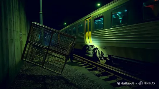 《末班隧道》

21:47分，江州地铁末班车驶入青石桥站时，我注意到隧道检修口的铁栅栏歪斜着。作为轨道检修员，这种异常本该立即上报，但腕表指针突然诡异地倒转起来，金属表盘渗出冰凉的黏液。

"小陈？"耳麦里传来班长沙哑的声音，"3号隧道有异响，去确认下排水系统。"我握紧巡检手电，黄色光斑扫过隧道内壁时，那些陈年水渍忽然扭动成爪痕状。越往深处走，混凝土缝隙里渗出的不再是地下水，而是带着铁锈味的猩红粘液。

通风管道传来指甲抓挠金属的声响，我抬头瞬间，手电光照出井盖大小的蛛网，每根丝线都缀满米粒状的人牙。后背撞上渗水的墙壁时，发现所谓的"墙壁"正在规律起伏——整条隧道变成了某种生物的腔体。

逃生通道的绿光指示牌在十米外闪烁，抬脚的瞬间却被透明蛛丝粘住鞋底。暗处亮起六只幽绿复眼，那东西有着地铁列车头的轮廓，八条钢轨般的节肢正将半具安检员制服的人形拖进通风口。我摸到腰间的信号枪，却看见枪管爬满正在吞食金属的白色幼蛛。

当刺耳的急刹声从背后传来，我以为终于等到救援列车。转身却看见十天前脱轨的092号车头，驾驶室里满脸蛛网的司机机械地重复着口型："别信表..."腕表这时显示00:00，隧道突然响起婴儿啼哭般的蛛群嘶鸣，成团黑影从车顶通风窗倾泻而下。

我狂奔时踩碎了某样东西，荧光涂料显示这是自己的工牌，但签发日期分明写着明天。前方检修梯顶端透下真正的月光，身后传来金属被腐蚀的嗤响，抓住梯子时，一节蛛肢擦着耳际刺入混凝土，淌下的液体在地面蚀刻出工号：09723。那是我的编号，在三个小时前的排班表上。 by Hailuo AI Video Generator