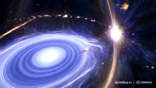 46亿年前：太阳系摇篮 银河系猎户臂旋涡中，超新星爆发的冲击波触发星云坍缩。原始太阳点燃核聚变，残留物质形成行星。地球在熔岩与彗星撞击中冷却，磁场的形成成为生命庇护所。 by Hailuo AI Video Generator
