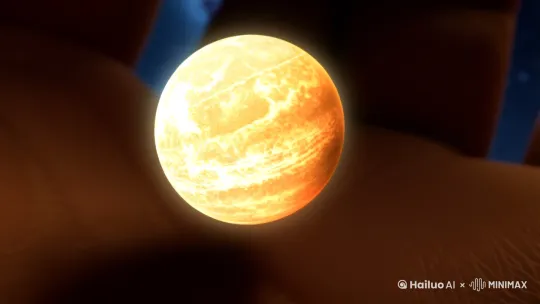 镜头聚焦在一个孤独的星球上，星球表面细节清晰可见，散发着微弱的光芒。

星球周围是深邃的星空，星星点点，背景音乐轻柔而神秘。

镜头缓缓向后拉，星球逐渐变小，画面中开始出现一只巨大的手掌。

手掌的纹理清晰可见，指尖微微弯曲，仿佛在轻轻托起星球。

星球的旋转与手掌的静止形成对比，营造出一种宁静而宏大的氛围。

镜头继续后拉，手掌的全貌逐渐展现，手掌背后是无尽的星空，星光闪烁，银河隐约可见。

手掌与星球的比例显得格外渺小，象征着宇宙的浩瀚与人类的渺小。

背景音乐逐渐增强，带有一种史诗感，仿佛在诉说着宇宙的无穷奥秘。

镜头定格在手掌托起星球的画面，星球在手掌中缓缓旋转，星空背景深邃无垠。

画面逐渐变暗，最后只剩下星球的微弱光芒，音乐渐渐消失，留下无尽的遐想。 by Hailuo AI Video Generator