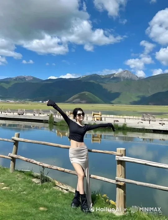 美女背后插上翅膀，光着脚丫，飞向天空，手拿权杖 by Hailuo AI Video Generator