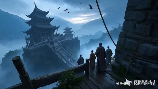 电影质感，写实风格，增加清晰度，云雾流动，鸟飞动，人物走动  by Hailuo AI Video Generator