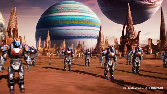 未来星际战甲，宏观的星球，和奇特的文明建筑 by Hailuo AI Video Generator