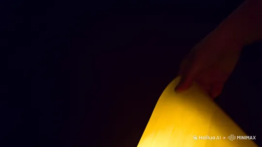 一张透明宣纸卷轴，生物发光，发光卷轴里清明上河图，微缩景观，移轴摄影，8k分辨率，夜景，体积光，神秘，透明金光，高分辨率，逼真的细节, by Hailuo AI Video Generator