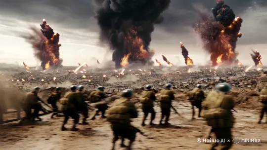 帮我生成1942年战争画面，画面感要真实，场景要宏大， by Hailuo AI Video Generator