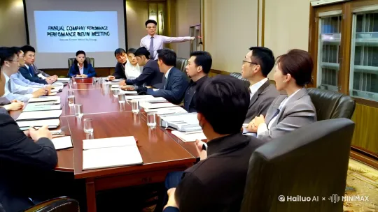 场景：公司年度绩效讨论会

画面：
宽敞的会议室中，长桌周围坐满了各部门负责人。人力资源经理站在前方，背后是投影屏幕，显示着“年度绩效讨论会”字样。气氛剑拔弩张，空气中弥漫着紧张的气息。生产部经理坐在靠近总经理的位置，神情自若，而采购部和人力资源部的负责人则面色凝重。[右移,左摇,跟随]

人力资源经理（努力保持微笑）：
“各位，今天的会议是为了总结过去一年的工作，找出问题并制定改进计划。希望大家以公司大局为重，理性发言。”
[右移,左摇,跟随]
生产部经理（率先开口，语气强势）：
“那我就直接说了！我们生产部今年完成了所有订单，业绩超额完成，但其他部门的支持实在太差了！采购部买的材料质量不稳定，设备部的机器老是出问题，计划部的排产也乱七八糟，我们生产部能完成任务已经是奇迹了！”[右移,左摇,跟随]

采购部经理（忍不住反驳）：
“生产部别把责任都推给我们！材料质量问题是供应商的问题，但你们从来不提前反馈，等到生产出问题了才甩锅给我们！而且预算有限，你们又不愿意配合我们优化采购流程！”[右移,左摇,跟随]

设备部经理（冷笑）：
“采购部买的设备质量差，我们修都修不过来！生产部还总是超负荷使用设备，根本不按操作规程来，机器能不出问题吗？”

计划部经理（无奈摊手）：
“生产部每次都临时改需求，我们的计划排得再合理也架不住你们随意变动！成品仓也老是抱怨库存积压，生产部根本不考虑后续环节！”

成品仓主管（点头附和）：
“是啊，生产部只顾自己完成任务，仓库都快堆不下了，业务部又抱怨发货不及时，我们夹在中间很难做！”

业务部经理（皱眉）：
“生产部的问题确实影响很大，客户投诉越来越多，研发部的新产品又迟迟出不来，我们业务部压力很大！”

研发部经理（叹气）：
“新产品研发需要时间，质管部每次都卡我们的测试流程，一点小问题就让我们返工，进度根本快不起来！”

质管部经理（冷冷地）：
“研发部的产品不合格，我们不卡难道让客户投诉吗？倒是行政部，后勤支持不到位，连基本的办公环境都保障不了，影响大家的工作效率！”[右移,左摇,跟随]

行政部经理（委屈）：
“行政部的预算被财务部砍了一大半，我们能做的有限！财务部每次都卡我们的申请，连买个打印机都要审批半个月！”

财务部经理（推了推眼镜，语气冷淡）：
“公司资金紧张，各部门都要节约成本。倒是人力资源部，招聘效率太低，生产部缺人问题一直没解决，这才是大问题！”

人力资源经理（无奈）：
“招聘需要时间，而且生产部对人员要求太高，薪资预算又有限，我们很难找到合适的人选……”

总经理（突然拍桌，全场安静）：
“够了！生产部今年业绩突出，值得表扬！其他部门要多向生产部学习，不要总是找借口！尤其是采购部和人力资源部，你们的表现让我很失望！如果明年还这样，就别怪我不客气了！”

采购部经理和人力资源经理（对视一眼，低声抱怨）：
“又是这样，领导每次都偏袒生产部，根本不看问题的根源……”

生产部经理（得意地靠在椅背上）：
“谢谢领导支持，我们生产部明年一定会再接再厉！”

其他部门（低声议论，表情不满）：
“生产部把锅都甩给我们，领导还这么偏袒，这会议开得真没意思……”

画面定格：
会议室里，各部门负责人表情各异，有的愤怒，有的无奈，有的冷笑。投影屏幕上的“年度绩效讨论会”字样逐渐模糊，取而代之的是“团队协作，任重道远”八个大字。

旁白（深沉）：
“在激烈的市场竞争中，团队协作是企业成功的关键。只有放下成见，携手共进，才能走向更辉煌的未来。”

画面淡出，会议室的灯光逐渐熄灭，只剩下投影屏幕上的八个字在黑暗中闪烁。[右移,左摇,跟随][右移,左摇,跟随] by Hailuo AI Video Generator