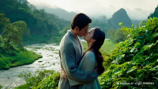 场景：天涯海角  人物一个年轻男人和一个美女在激情拥吻 运镜：慢慢推进 by Hailuo AI Video Generator