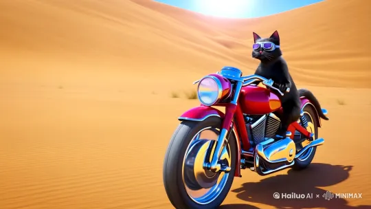 一只猫正在骑摩托车 by Hailuo AI Video Generator