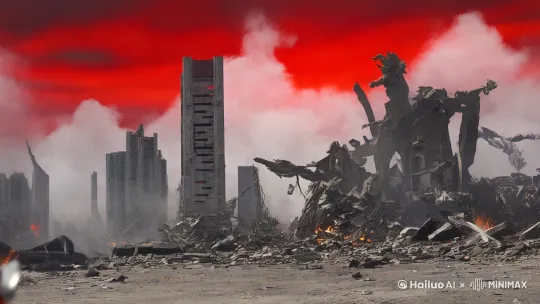    背景：未来战场，硝烟弥漫，天空被火光染红，地面布满残骸和机械碎片。
   环境：废墟城市，高楼倒塌。
   氛围：紧张、激烈、充满压迫感。
   男孩：年龄约15-18岁，身穿类似浩克反甲的纳米金属科技战甲，战甲主色调为桔红色、金色。
   动作：镜头近距离转身，战甲面部头盔启动，头盔打开，露出真人脸庞，脸上表情疲惫但胜利的微笑，并坚定无畏的目视前方，举起拳头高喊："Freedom"！镜头逐渐拉远，象征着希望与未来。

 by Hailuo AI Video Generator