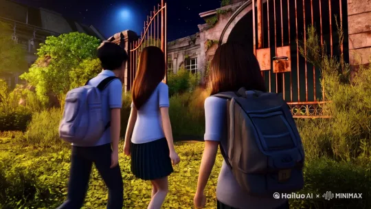 “一群高中生（小林、小美、小张）在废弃学校中进行探险，场景空间为废弃学校的操场、走廊和教室。故事中，他们穿过杂草丛生的操场，推开锈迹斑斑的铁门，进入腐朽气息弥漫的废弃学校。镜头首先跟随小林和朋友们穿过操场，铁门缓缓推开，月光洒在杂草和废墟上。随后，镜头聚焦在他们进入学校的瞬间，腐朽的气息扑面而来，空气中弥漫着若有若无的焦糊味。紧接着，镜头切换到他们在走廊上搜寻的画面，墙上挂着一块‘时间胶囊’的牌子。小林伸手触摸牌子时，发现了一条暗道。镜头缓缓推进暗道入口，展现暗道的狭窄和神秘。沿着暗道前进，镜头带观众来到一间教室，教室内一片狼藉，黑板上用粉笔写着一串数字‘12-1-2025’。镜头聚焦在黑板上的数字，随后切换到小美和小林讨论的情景。正当他们试图解开谜题时，地面开始震动，天花板掉下几块砖瓦，大家躲到课桌下。镜头以低角度拍摄教室内的混乱场景。震动停止后，镜头展示教室被木板封住的窗户和逐渐稀薄的空气。最后，镜头跟随他们在讲台下发现一个古老抽屉的过程，抽屉里有一张泛黄的照片和一张纸条‘最后一个离开的人，才是真正的赢家’。照片背面写着‘1995年12月1日’。镜头聚焦在照片上的文字和日期。当他们打开储物柜发现逃生舱时，镜头缓缓拉远展示逃生舱的细节。最后，镜头跟随他们逃出学校，展示外面站着一位白发苍苍的老校长，夕阳洒在他的脸上。” by Hailuo AI Video Generator