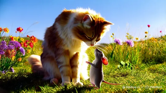 猫和老鼠亲在一起了 by Hailuo AI Video Generator